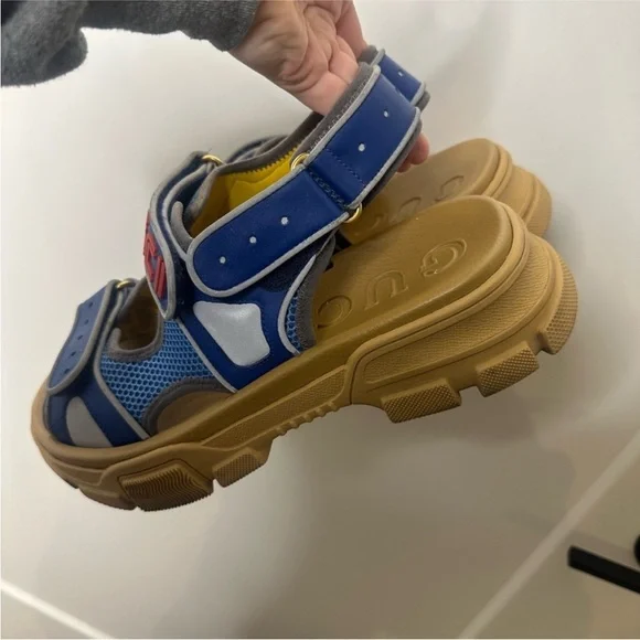 Gucci Aguru Trek Brand-embellished Leather Gladiator Men's Sandals size 8.5 - Picture 8 of 10